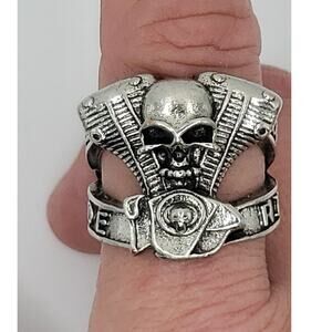 Skull And Motorcycle Engine Biker Ring Love To Ride Size 9